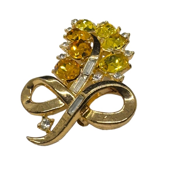 Vintage Trifari by Designer Alfred Philippe Citrine & Topaz Glass Brooch - Picture 5 of 8